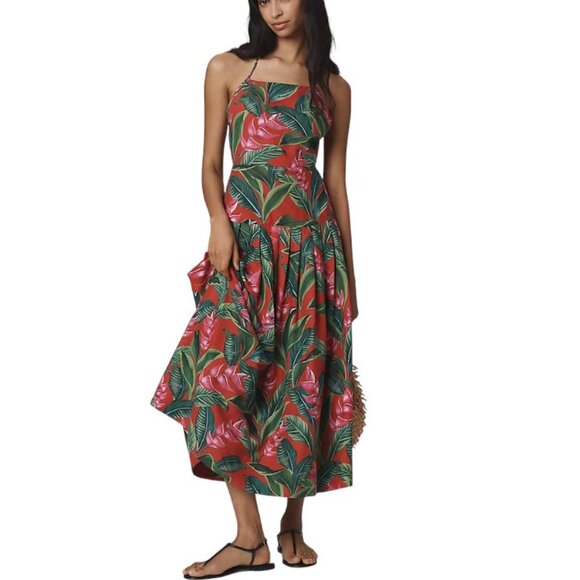 Farm Rio Linen Blend Dream Garden Strappy Drop Waist Midi Dress, Boho, XXS - Picture 2 of 13